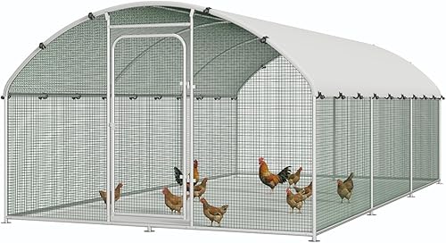 Gallinero grande de metal con techo de cúpula, jaula para aves de corral al aire libre con cubierta impermeable y resistente a los rayos UV para