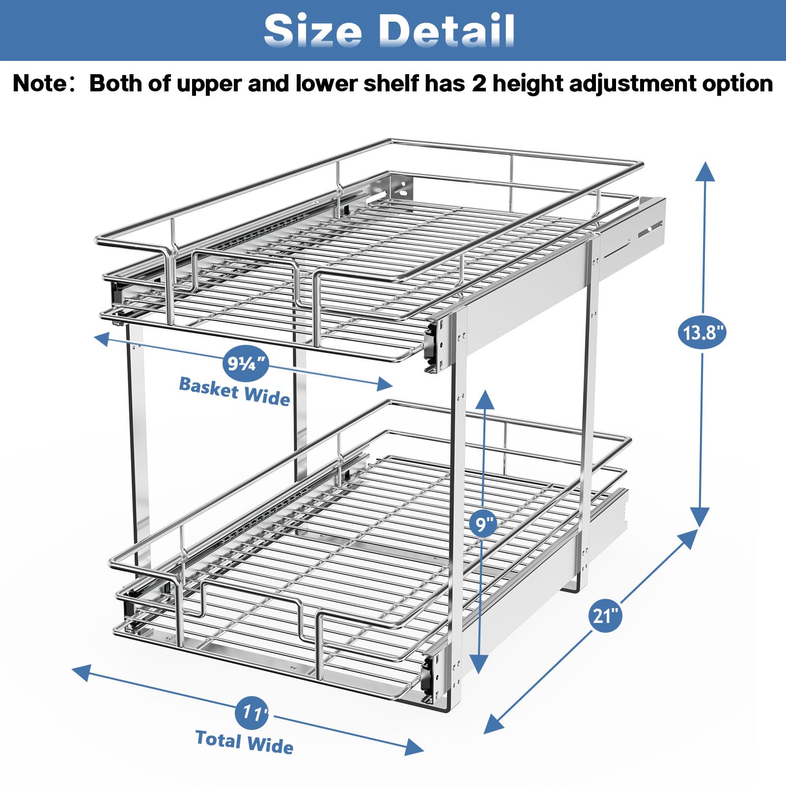 LOVMOR Organizer Estraibile Per Armadio Da Cucina – 2 Ripiani Scorrevoli, Larghezza 27,9 Cm, Portata 45 Kg, Facile Montaggio