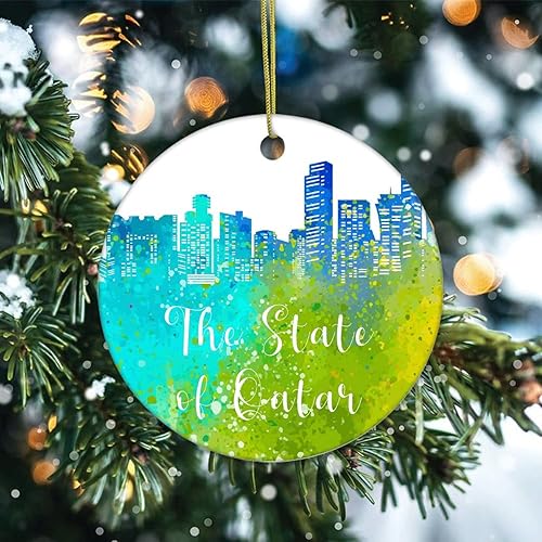 Miniatura 2 de Two-Side Printed The State of Qatar Ceramic Christmas Ornament Novelty for Family Friends Kids City Watercolor Christmas Keepsake Pendants