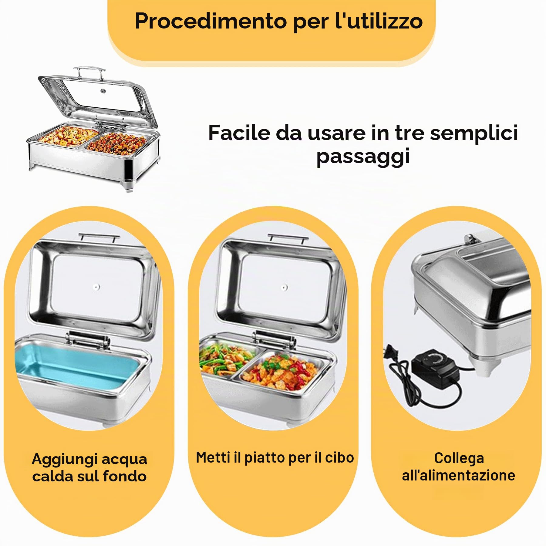 Chafing Dish Elettrico, 9L Scaldavivande Elettrico per Buffet(1/3) | Contenitore Scalda Cibo Professionale con Coperchio in Vetro per Feste e Banchetti, Temperatura Regolabile (0-85℃)