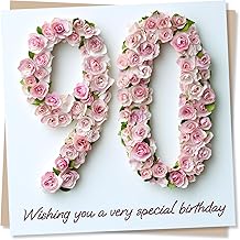 Happy 90th Birthday Card – Pink Floral Rose Design – Special 90th Birthday Card for Women – Made in UK