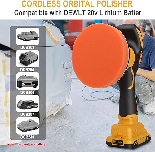 Vista 6 de Pulidor de búfer para batería Dewalt de 20 V, 8 pulidores de velocidad variable y pulidor para pulidor orbital de detalles de automóviles