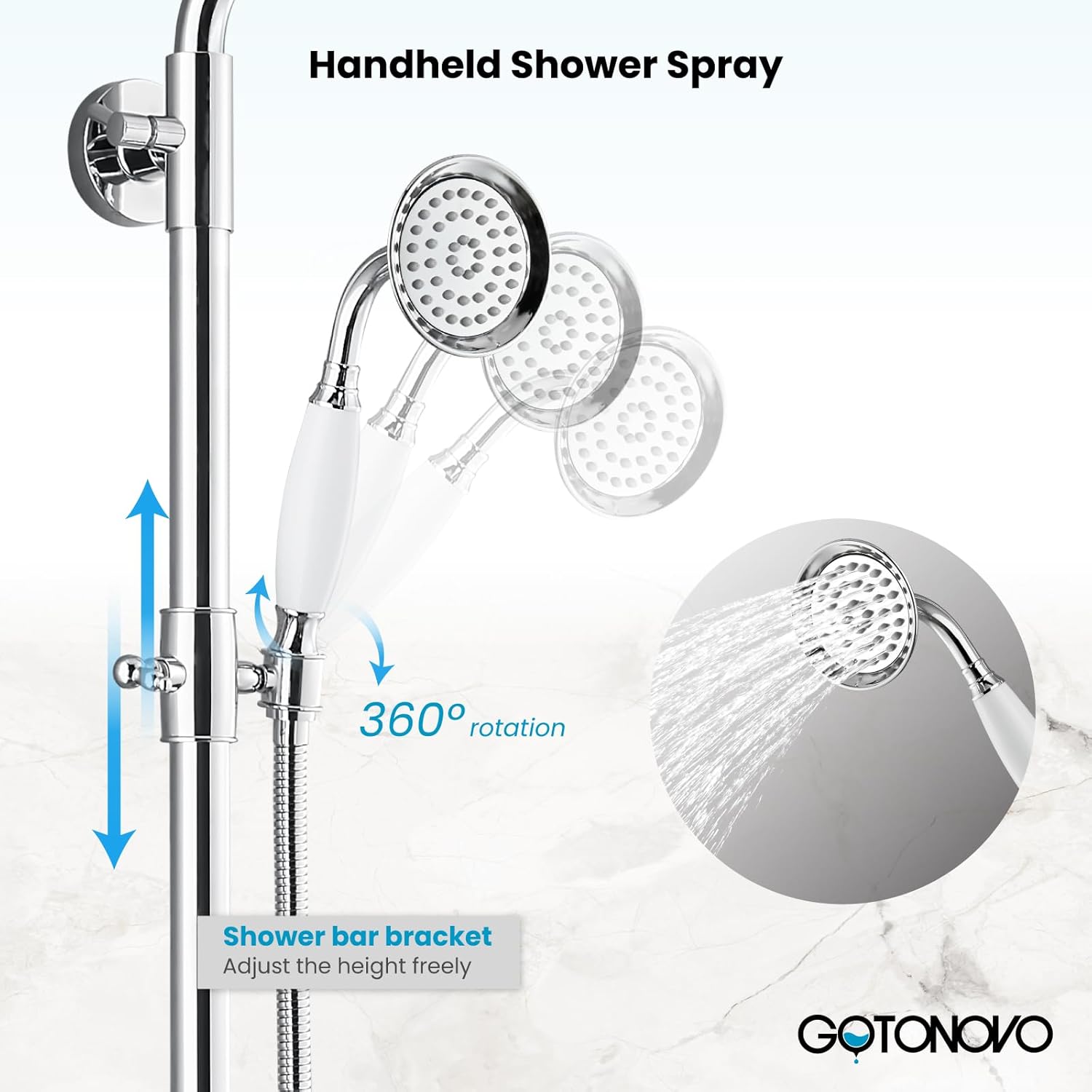 gotonovo Bathroom Exposed Shower Faucet Outside Shower Kit 8 Inch Rainfall Shower Head Set with Tub Spout and Handheld Spray Double Cross Handles Wall Mount Polished Chrome