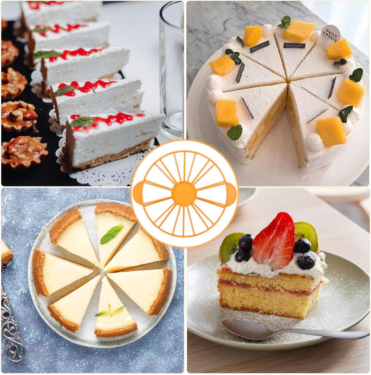 Round Cake Portion Marker 10/12 Piece Cake Portion Marker Cake Divider Cutter Cake Slicer Cutter with Handle for Pastry Baking Uniform Slicing (Orange)