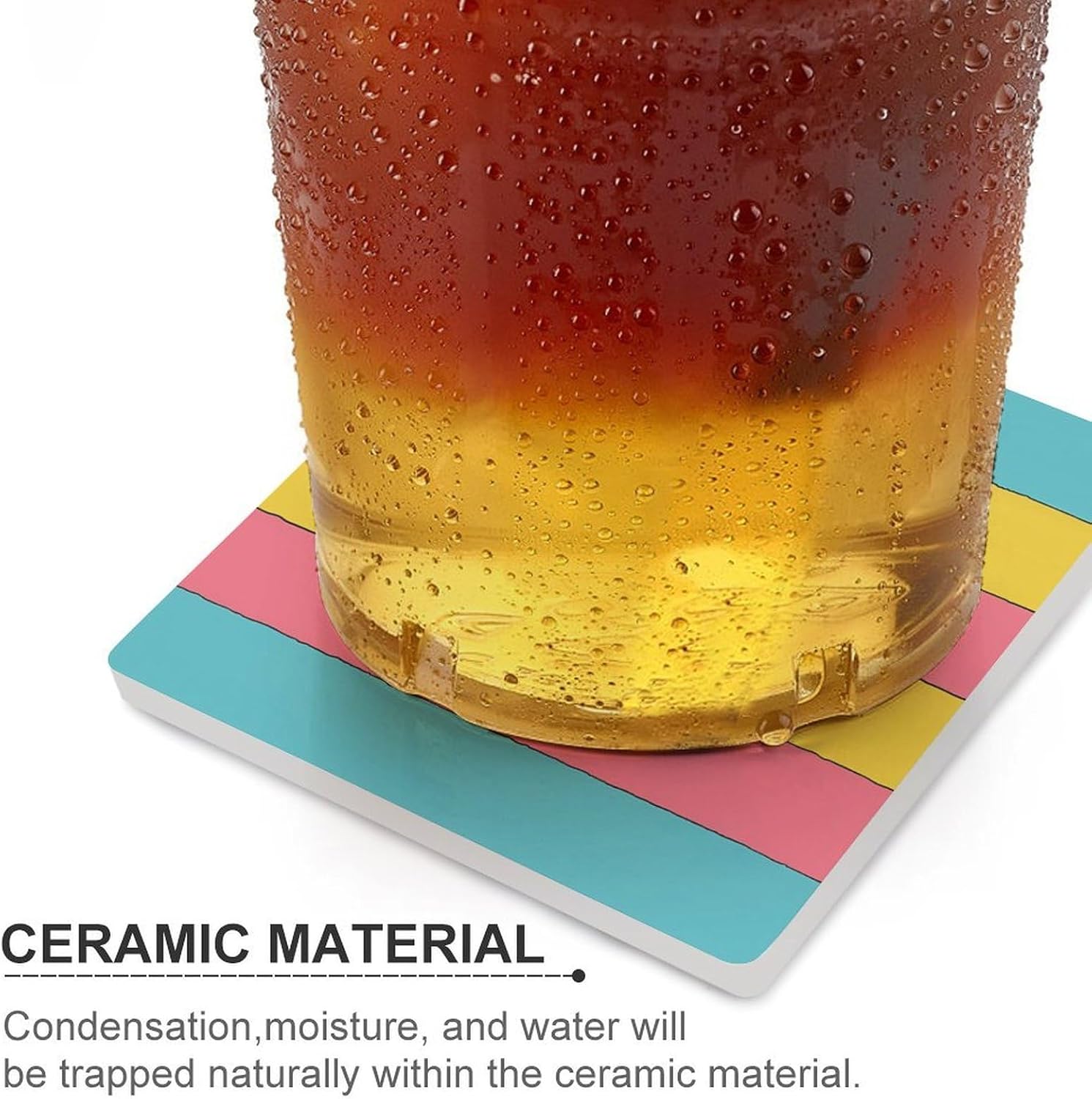 Pansexual Pride Symbol and Flag Coaster for Drinks Square Ceramic Table Coasters Stone Mat Crafts 4PCS Home Kitchen Decor