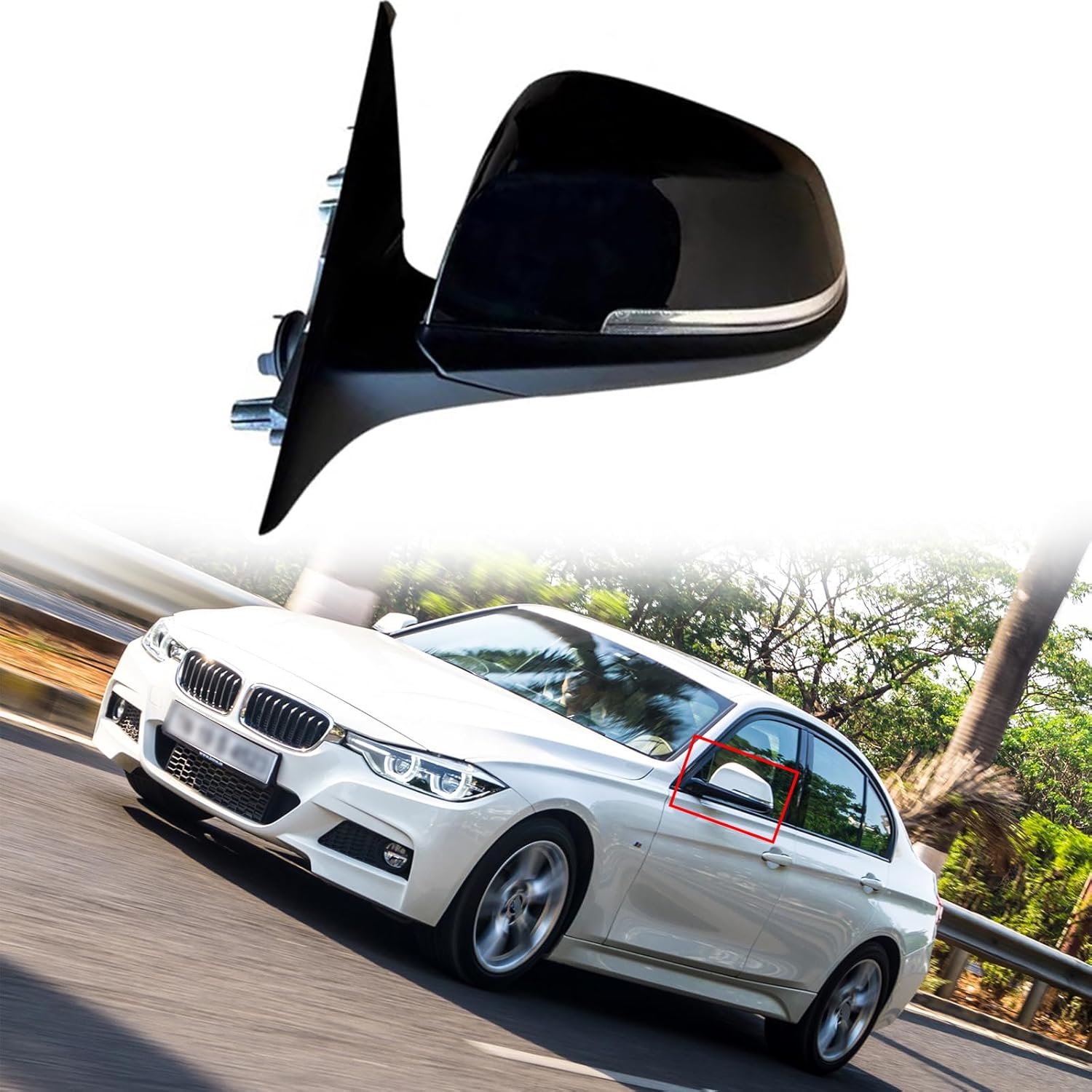 Car Rear View Mirrors Assembly Fit for 2011-2018 BMW F30 3-Series Driver Side Mirror Car Side Mirror Replacement for BMW Accessories Electric Folding Heating Turn Light (Glossy Black Base)