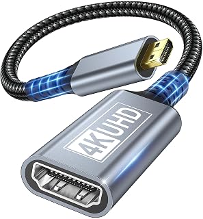 Micro HDMI auf HDMI Adapter, 4K@60Hz Micro HDMI to HDMI 3D 1080P Typ D auf A Adapterkabel Kompatibel mit Raspberry Pi 5/4, Kamera A6300 A6400, HDR und ARC, ODROID, Hero usw - Amazon product rated Grade A