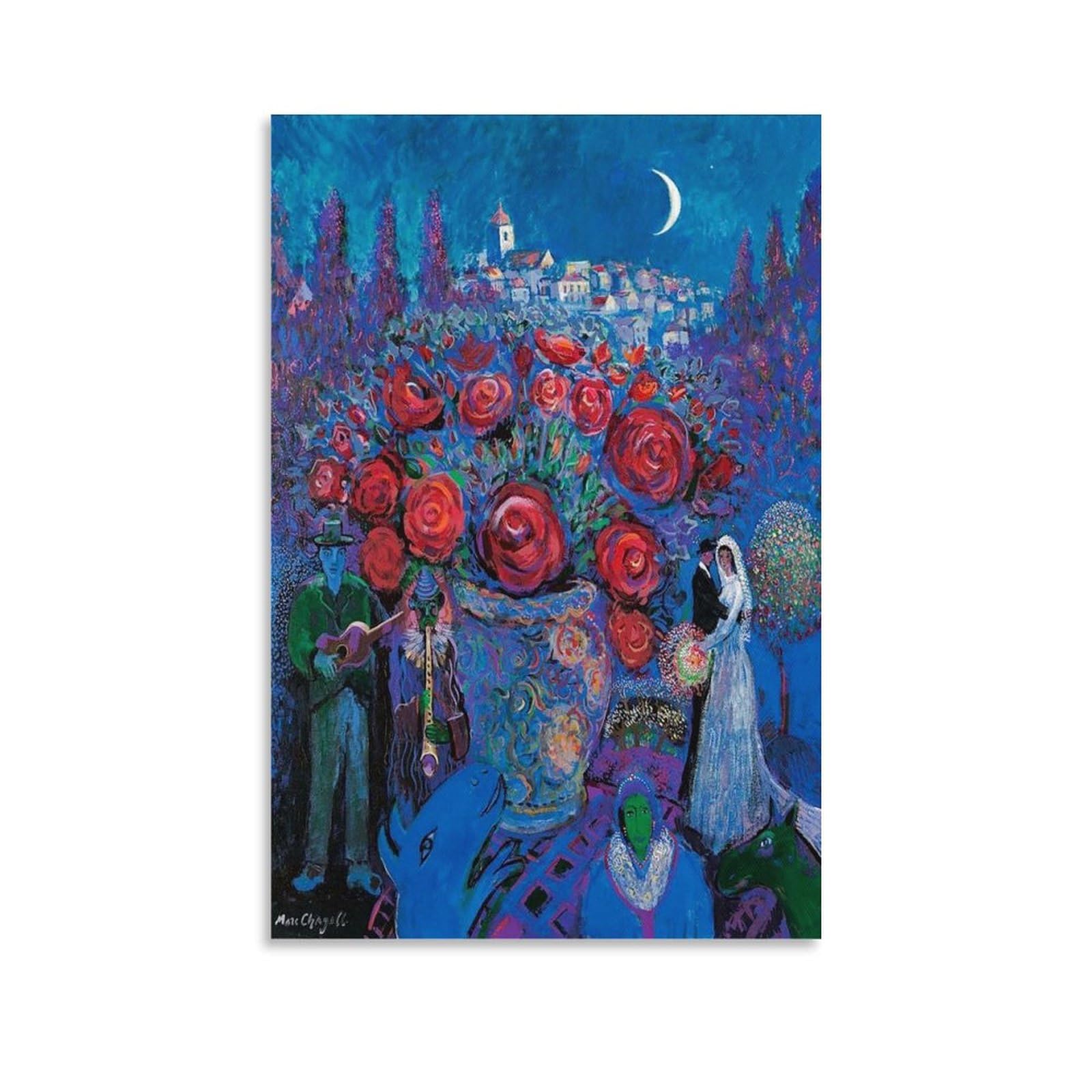 Luboyang Unframe Marc Chagall Poster Roses Art Print Art Poster; Canvas Print Poster Wall Art Decorative Painting; ; 12X18inch(30X45cm)