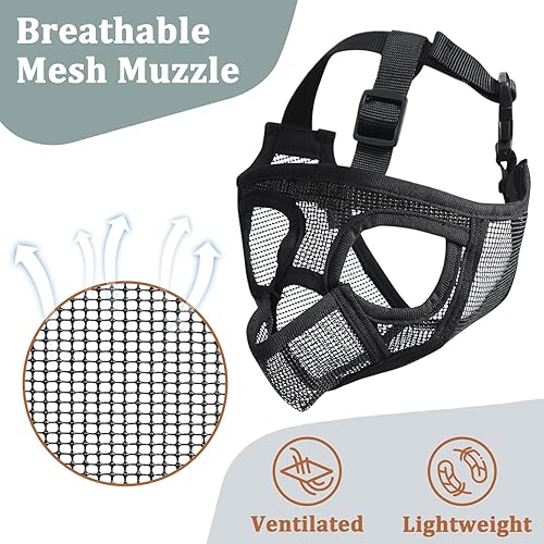 Miniatura 6 de Mayerzon Bozal corto para perro, bozal de bulldog francés con diseño de lengua para evitar comer mordeduras y lamer, bozal de malla para perro Shih