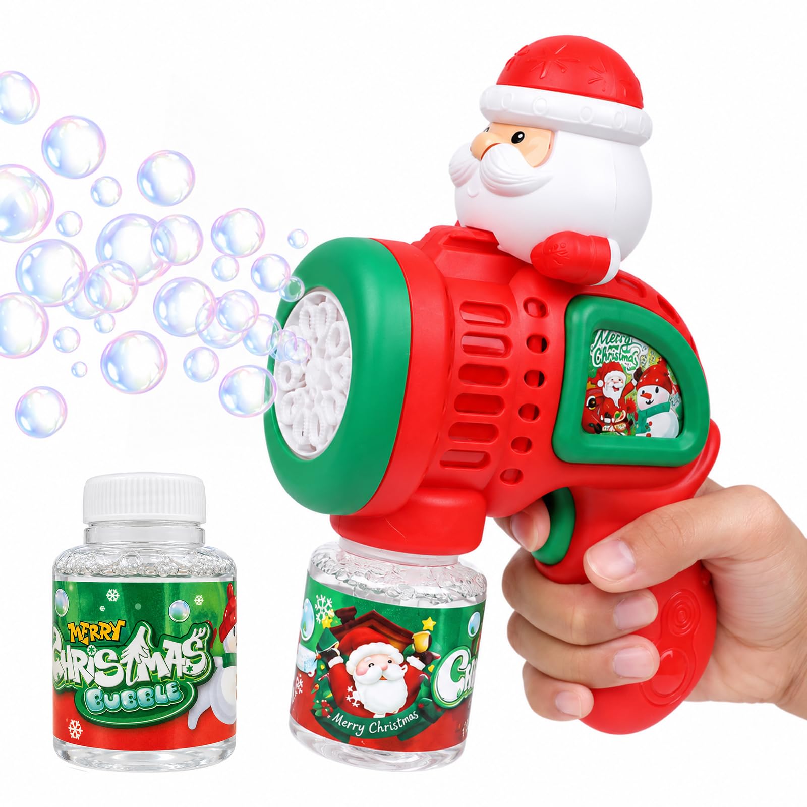 DERAYEE Christmas Bubble Gun, Santa Claus Foam Blaster with Bubble Solution Cartoon Toy for Kids Gift Christmas Party Favour