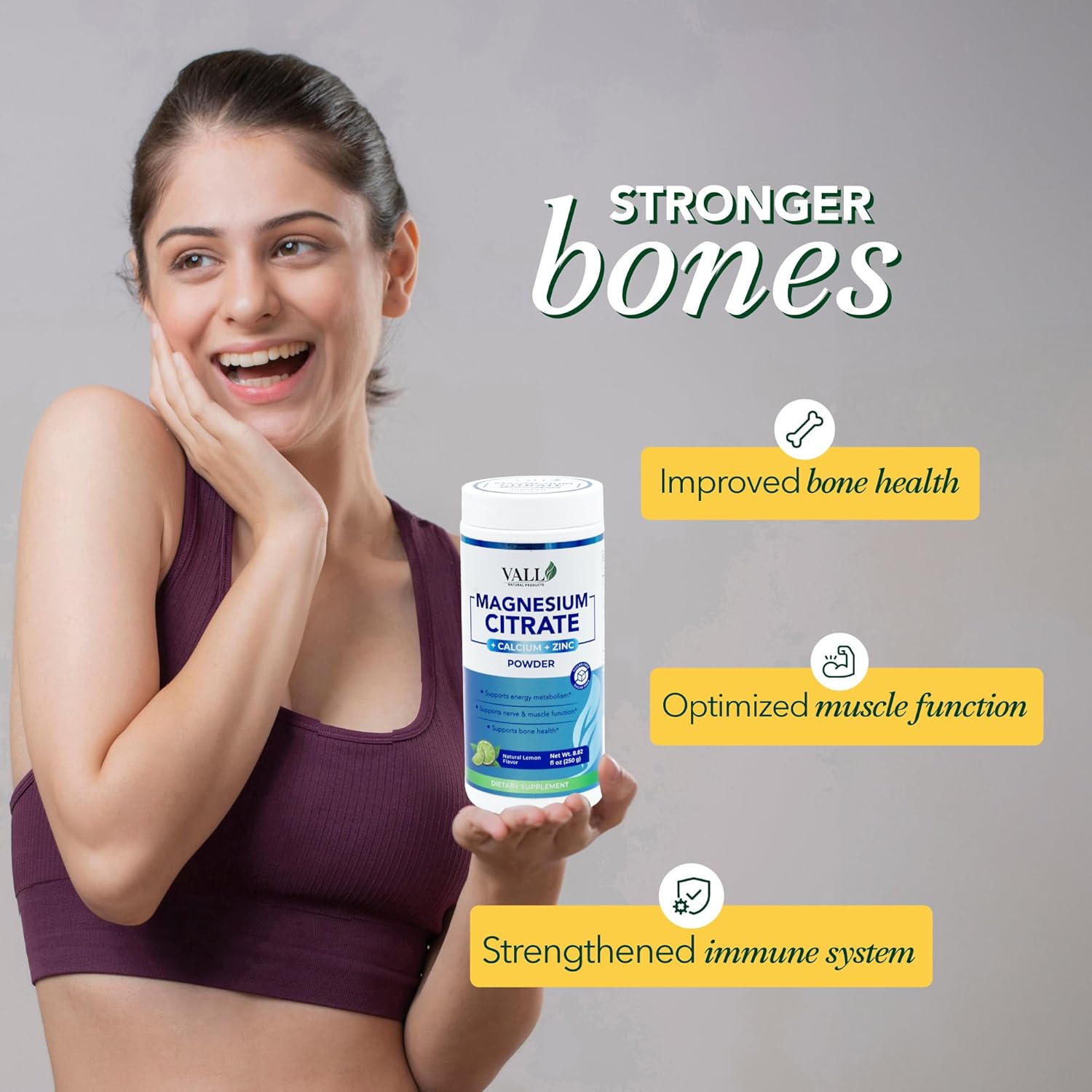 Magnesium Citrate Powder Lemon Flavor - 8.8 Ounces (250 Grams) - Sugar-Free Daily Mix - Supports Energy, Bone and Nerve Function