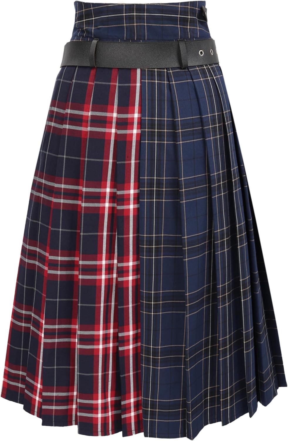 DAZCOS Plaid Slit Thigh Maxi US Size Women Low Waist Pleated Midi Skirt with Belt for Party Christmas