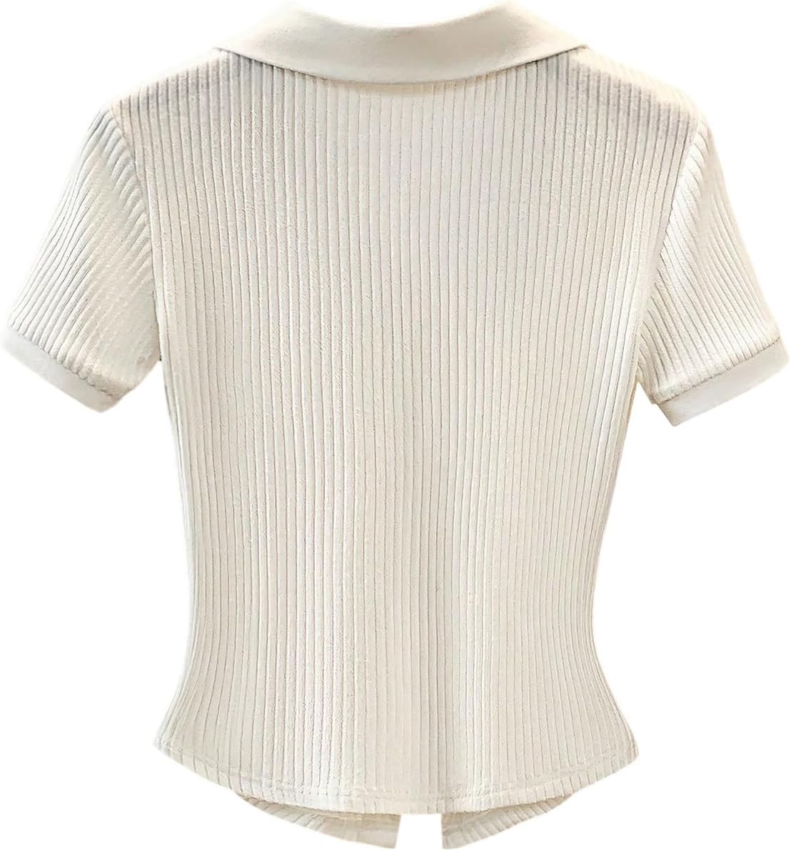 SOLY HUX Women's Short Sleeve Button Down Shirts Collared V Neck Ribbed T Shirt Fitted Summer Casual Knit Tops