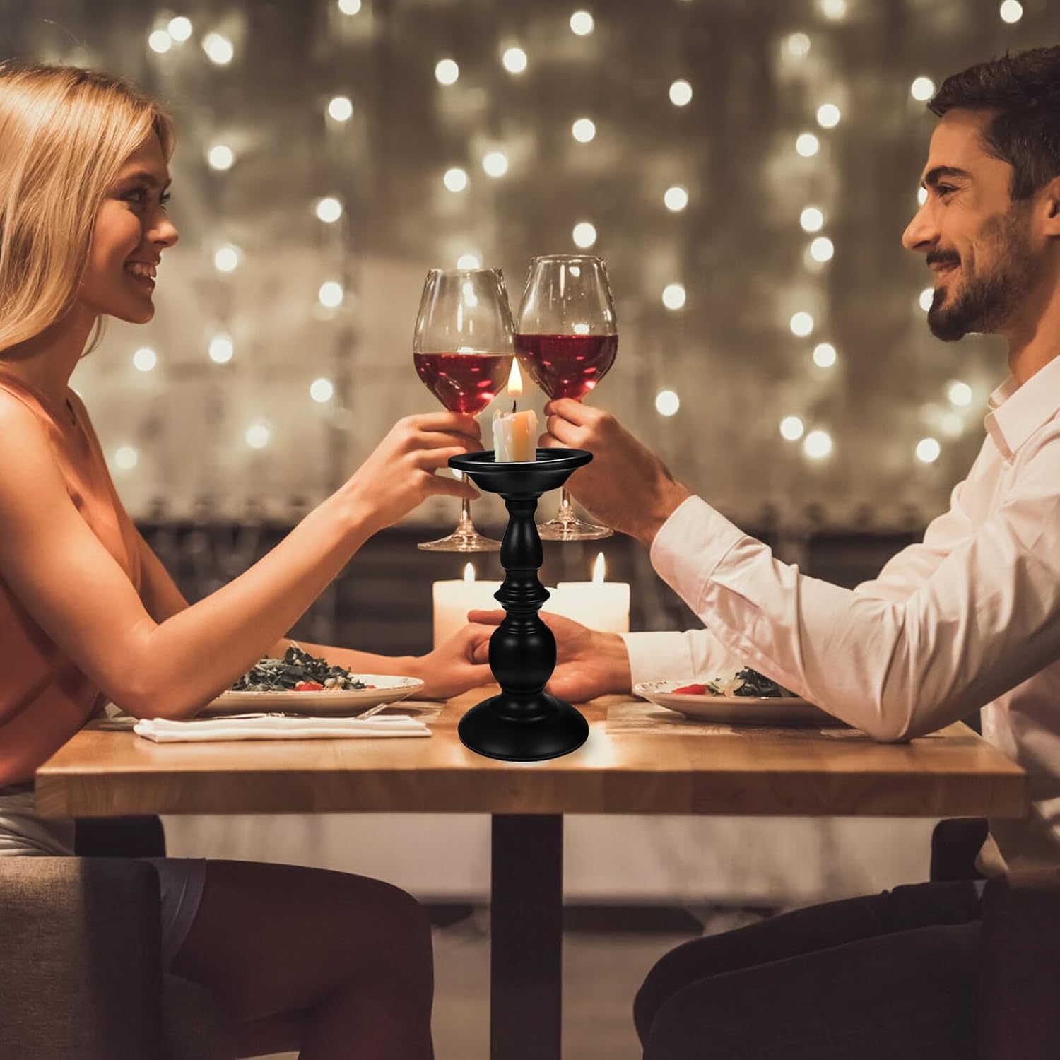 2pcs Vintage Iron Candle Holder Set, Black Decorative Tabletop Candlestick, Retro Household Candle Stand for Home Décor and Ambient Lighting