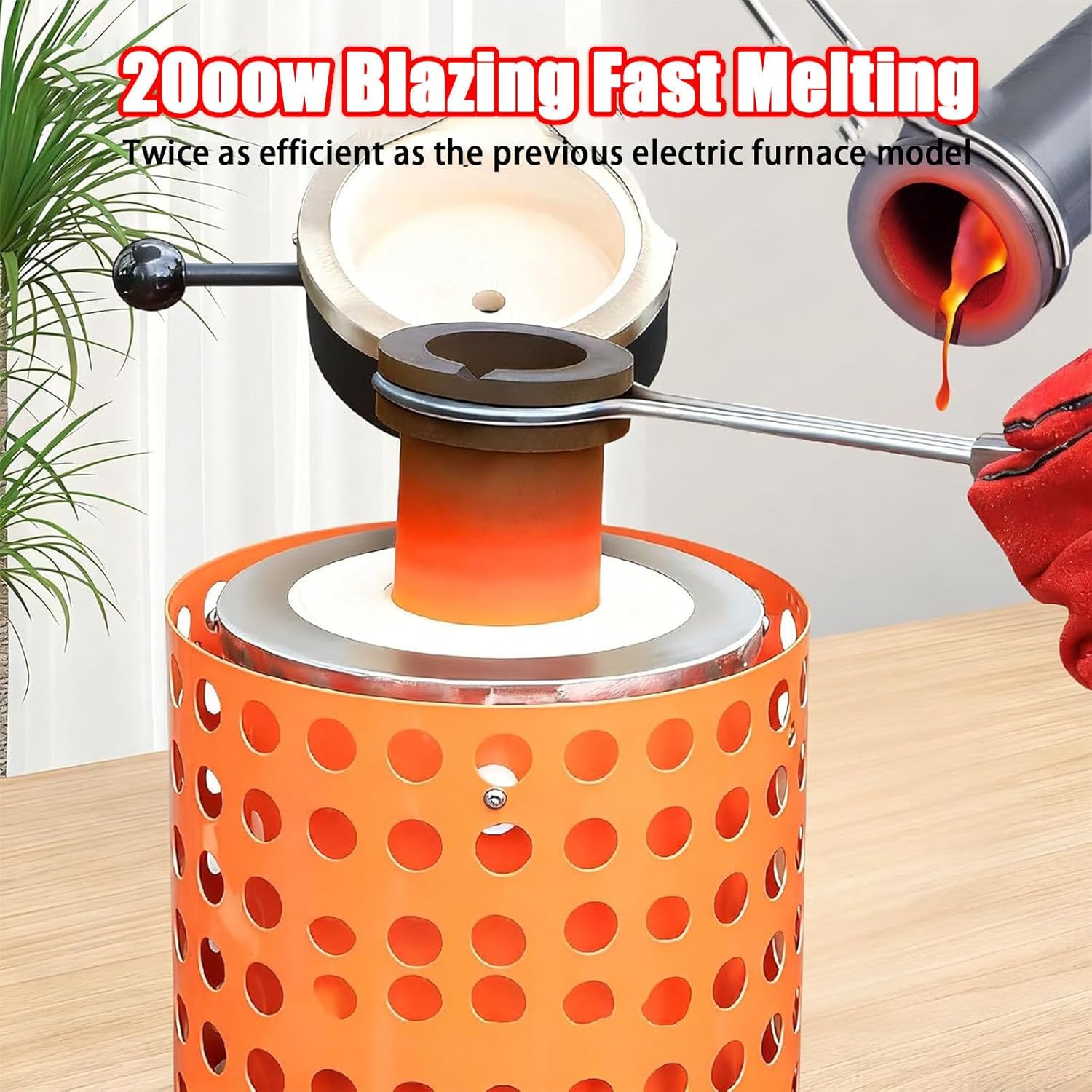 1100°C / 2012°F Intermediate Frequency Gold Melting Furnace, 1800W Electric Gold Melting Furnace, with Graphite Crucible, for Gold Silver and Copper Red-1kg