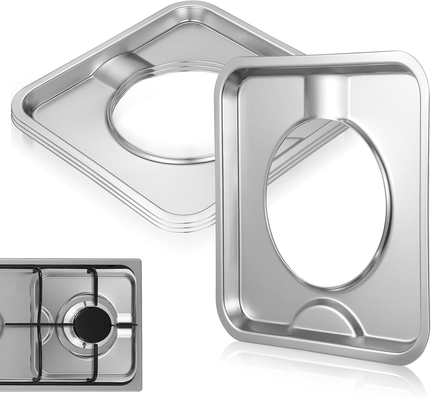 4pcs 19cm Square Gas Stove Drip Pans with Rolled Edge, Gas Range Burner Covers, Sturdy Metal Oven Range Top Replacement for Kitchen Use