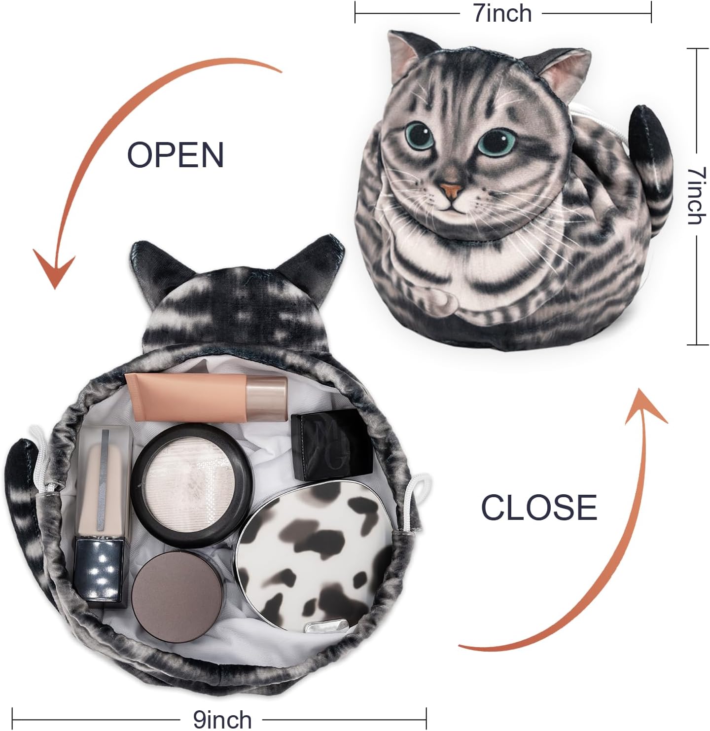 Drawstring Makeup Bag, Cute Cat Travel Makeup Bag Gifts for Women, Large Cosmetic Bag for Women, Travel Toiletry Bag (Gray Cat) - Image 5