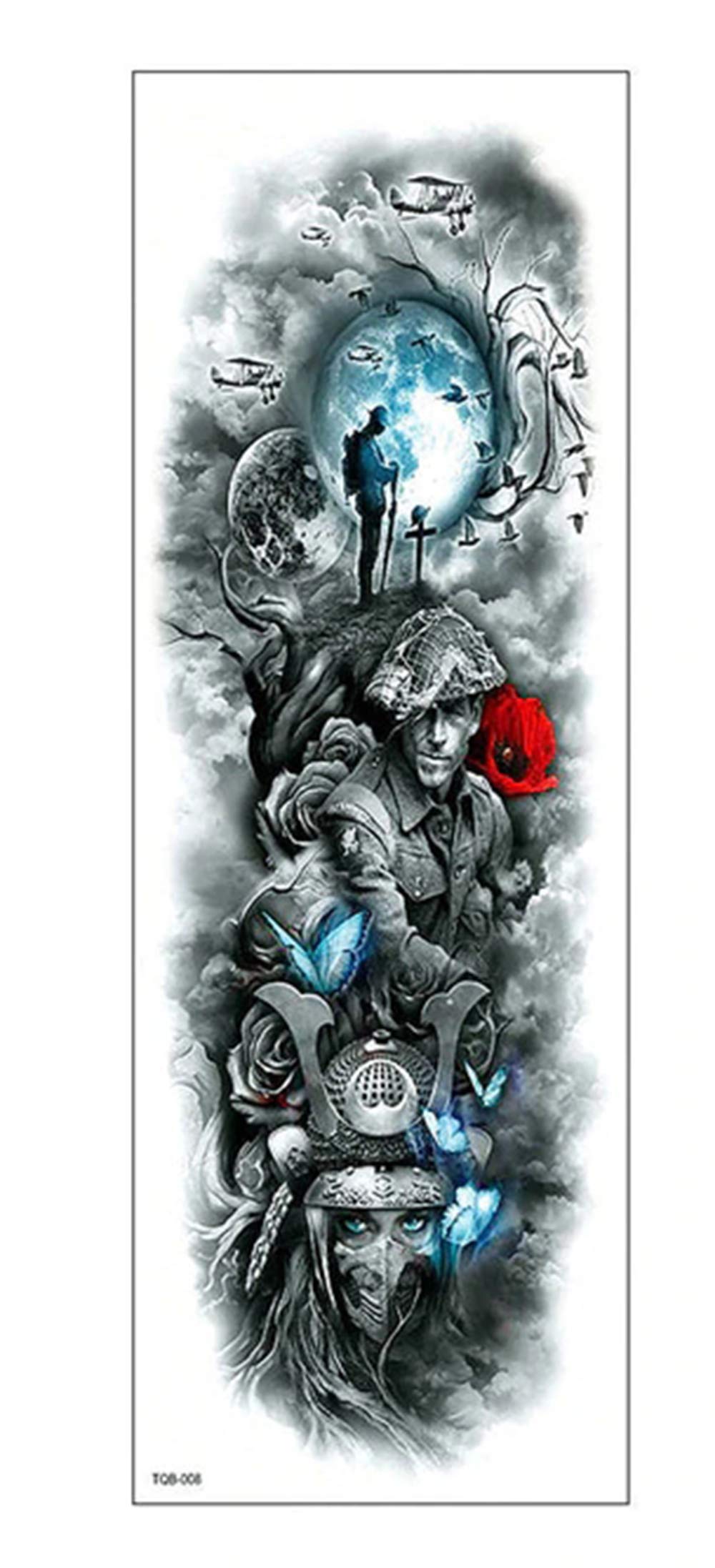 S.A.V.I Full Arm Hand Temporary Tattoo For Men Girls Women Sticker Size 48x17CM - 1PC. (8-1)