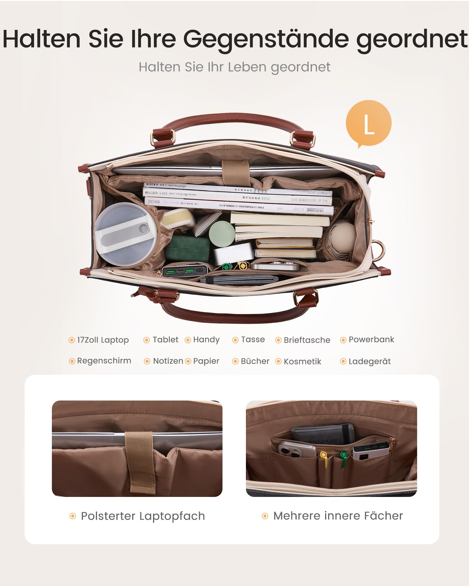 LOVEVOOK Borsa per computer portatile da donna 2 in 1, elegante borsa da lavoro, in pelle PU, borsa shopper, borsa per scuola, università