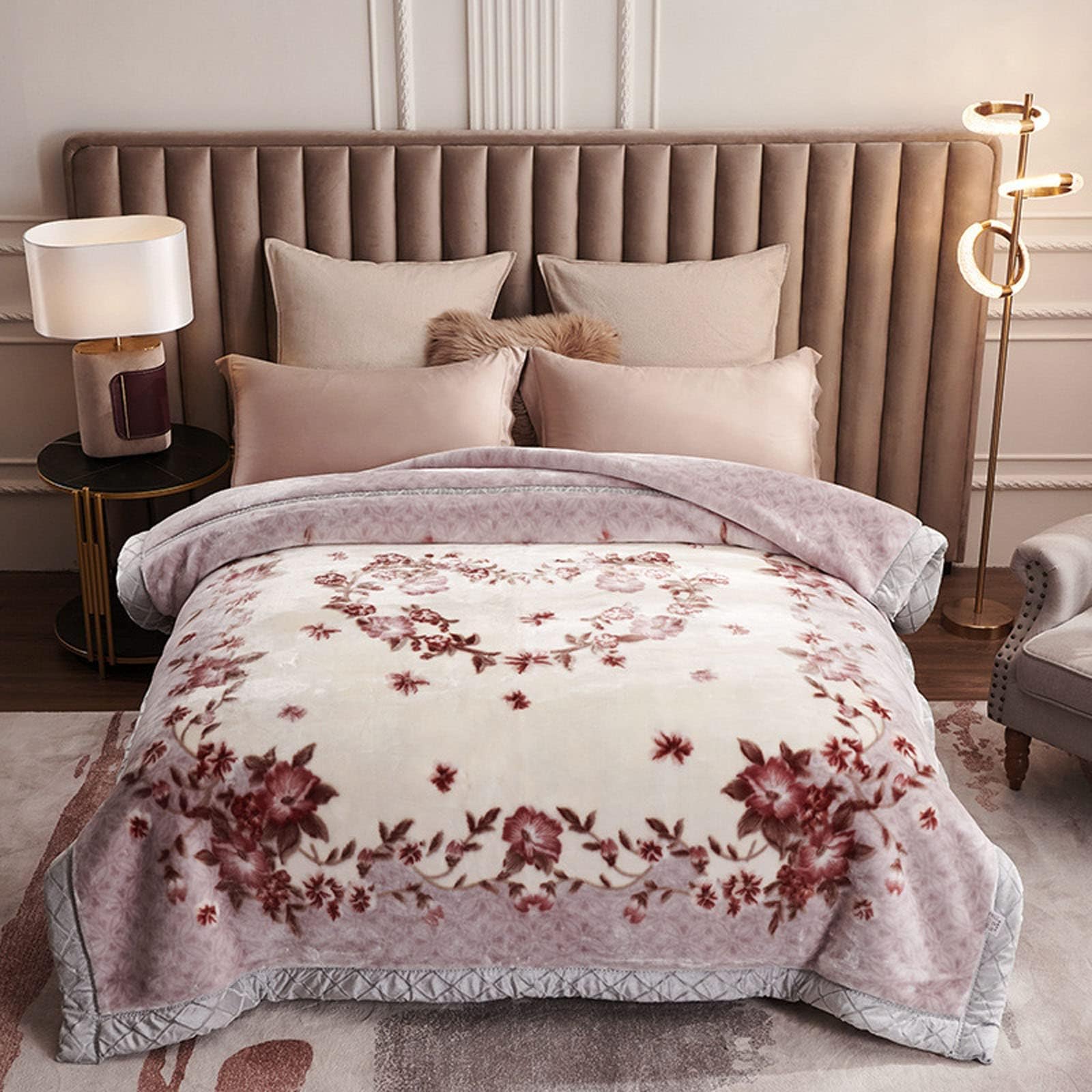 LG YKumeG Korean Mink Weighted Warm Fleece Plush Blanket 79"X91" - Soft Heavy 2Ply Reversible Raschel Flannel Blanket 4KG for Winters, Beige, 200x230cm