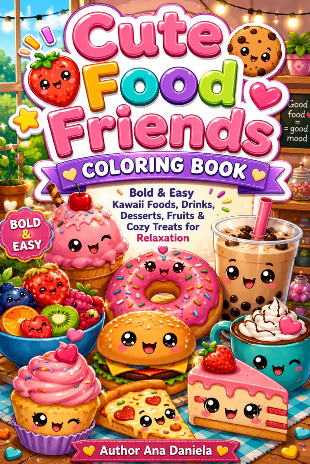 Cute Food Friends Coloring Book Bold & Easy Kawaii Foods, Drinks, Desserts, Fruits & Cozy Treats for Relaxation