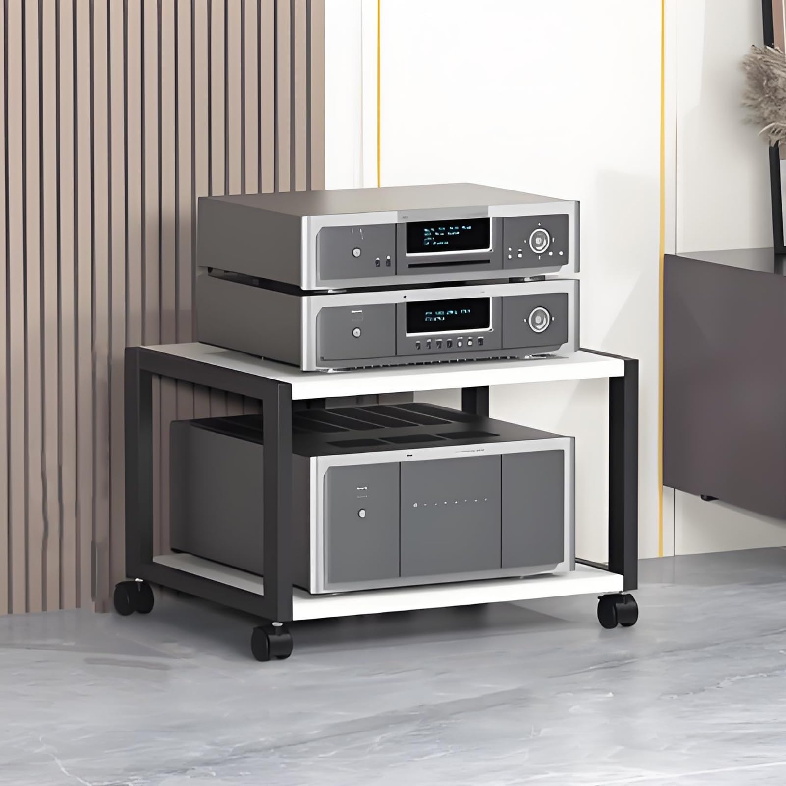 Meuble TV moderne 5 niveaux blanc et tour multimédia compacte pour salon