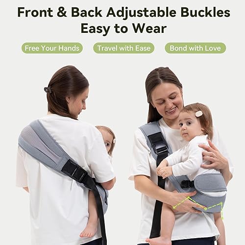 Miniatura 2 de Portabebés para recién nacidos a niños pequeños Portabebés ajustable para 25-60 libras, cómodo transporte manos libres (gris)