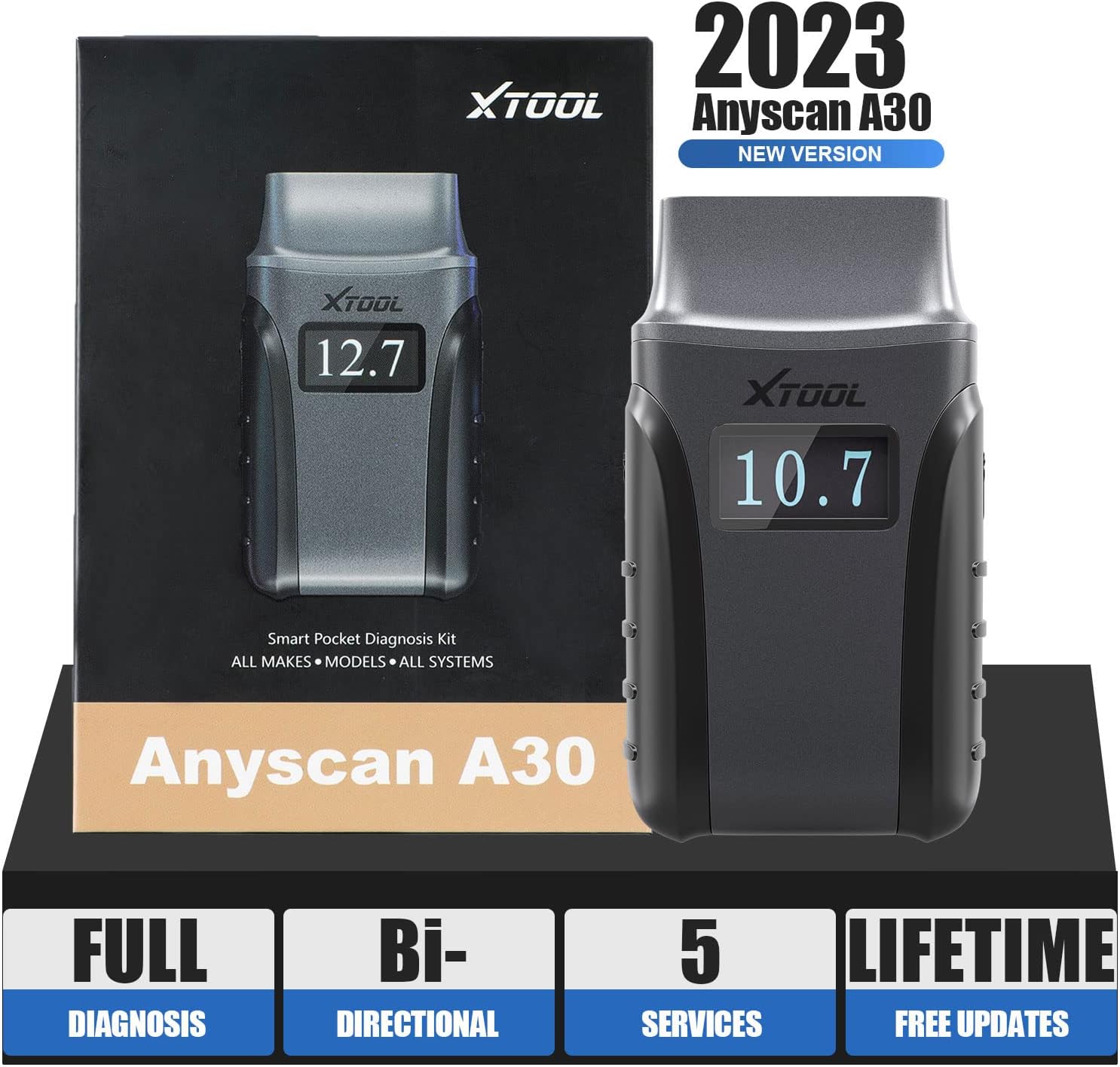 XTOOL Anyscan A30 OBD2 Scanner, Wireless Bidirectional Scan Tool with Free Update, All System Diagnostic Tool for iPhone & Android, 8 Service, Oil/EPB/SAS/BMS/TPMS Reset, Throttle, ABS Bleed