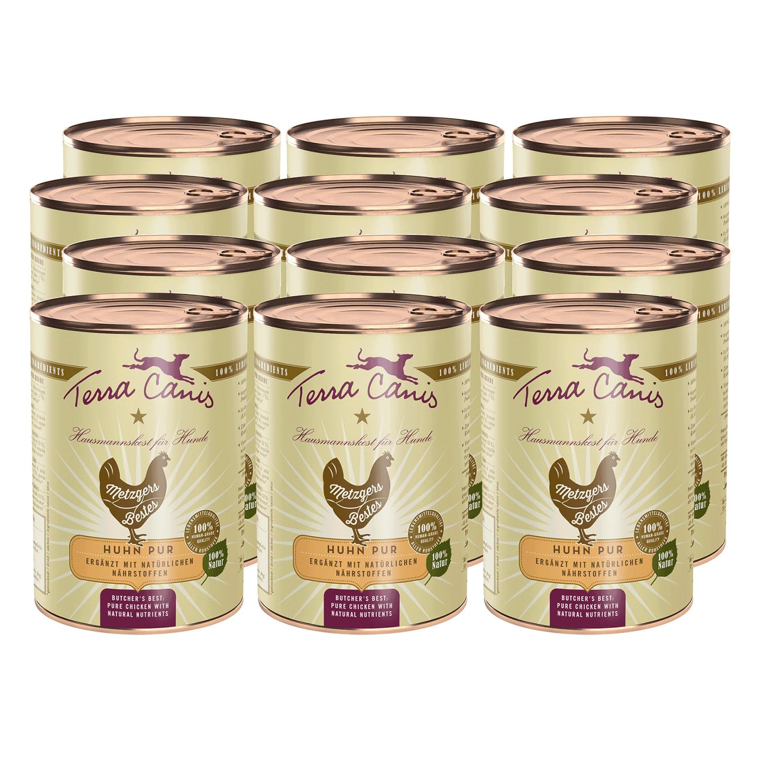 Terra Canis Huhn Pur, Metzgers Bestes Nassfutter für Hunde, 12x400g | 100% Lebensmittelqualität aller Rohstoffe, Herz und Leber vom Metzger, reich an Nährstoffen, getreide- und glutenfrei