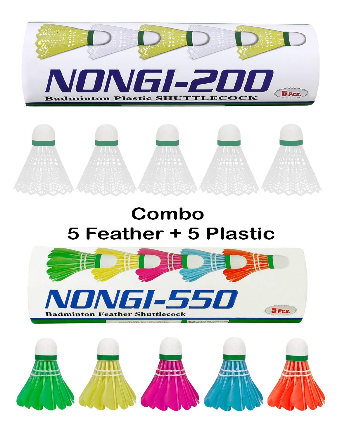 Nongi Combo Pack of 10 Shuttlecocks 550(5 Multicolor Feather), 200(5 White Plastic) for Outdoor Indoor Sports (B08FCDC1LZ) Amazon Price History, Amazon Price Tracker