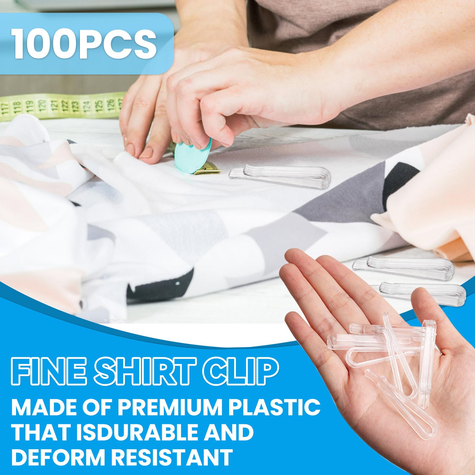 U-förmige Krokodilklemmen aus Kunststoff, transparent, Stoffklammern mit Zähnen, Kleiderklammern, Klammern, Hemden, Faltklammern für Socken, Kleider, Krawatten, 100 Stück