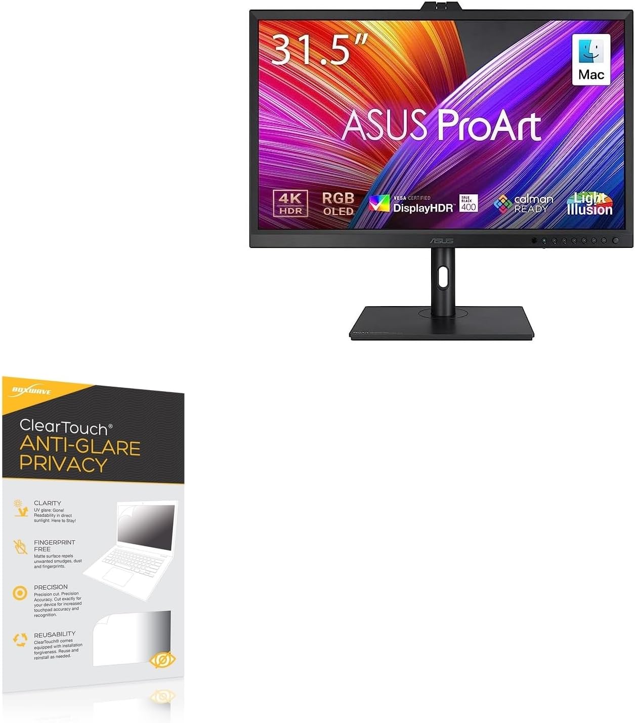 BoxWave Screen Protector Compatible with ASUS ProArt OLED PA32DC - ClearTouch Anti-Glare Privacy (2-Pack), Privacy Screen Protector Flexible Film Anti-Glare