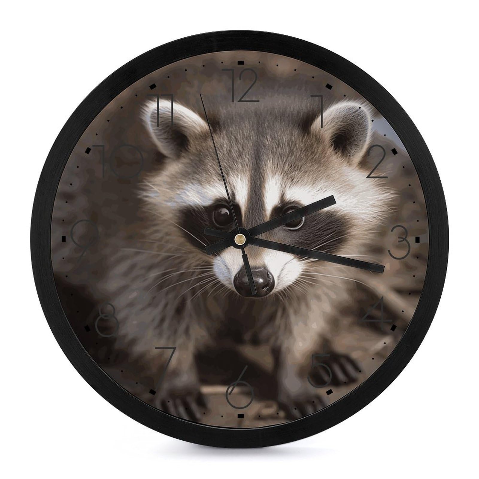 Horloge murale ronde de 25,4 cm avec motif raton laveur et alimentation par piles