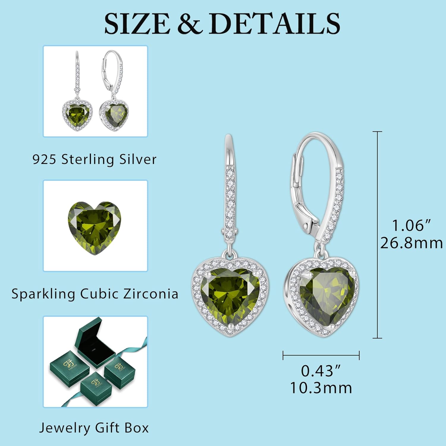FJ Heart Dangle Drop Earrings 925 Sterling Silver Halo Leverback Earrings Birthstone Jewelry for Women - Image 6