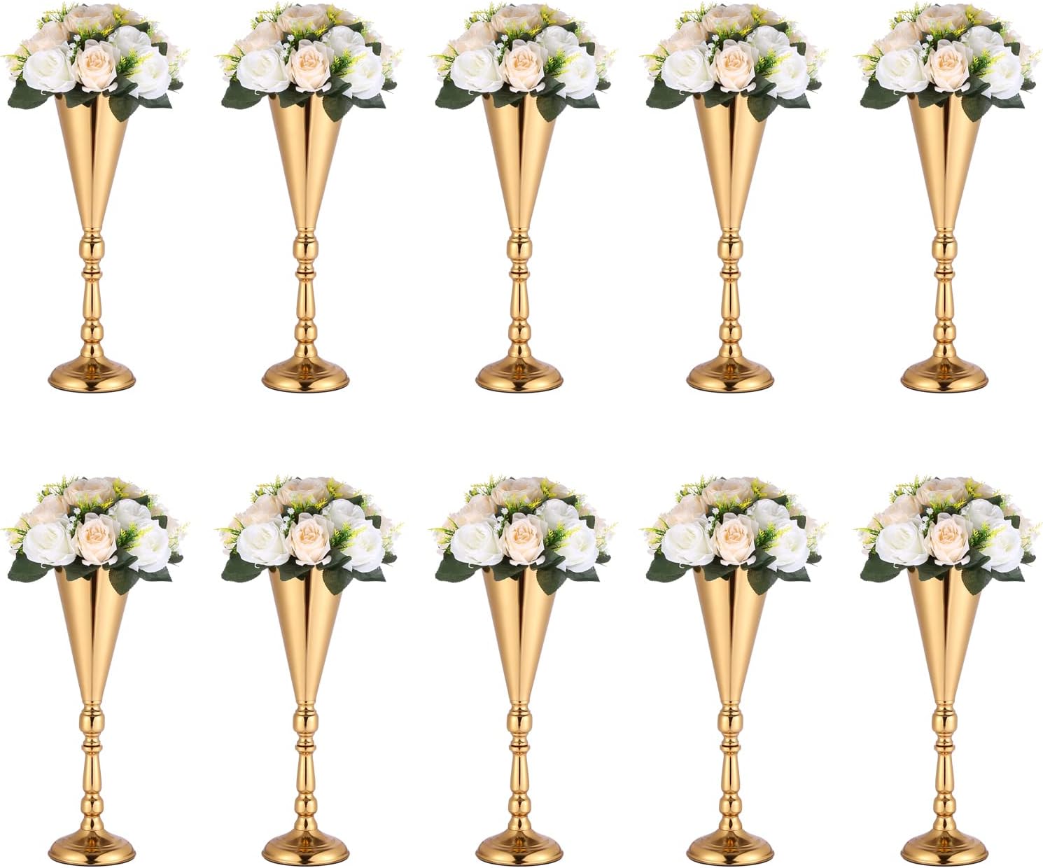 10 Pcs Gold Vase Wedding Centerpieces for Tables Centerpiece Table Decorations Metal Tall Artificial Flower Vases for Wedding Reception Party Birthday Event Home Decor