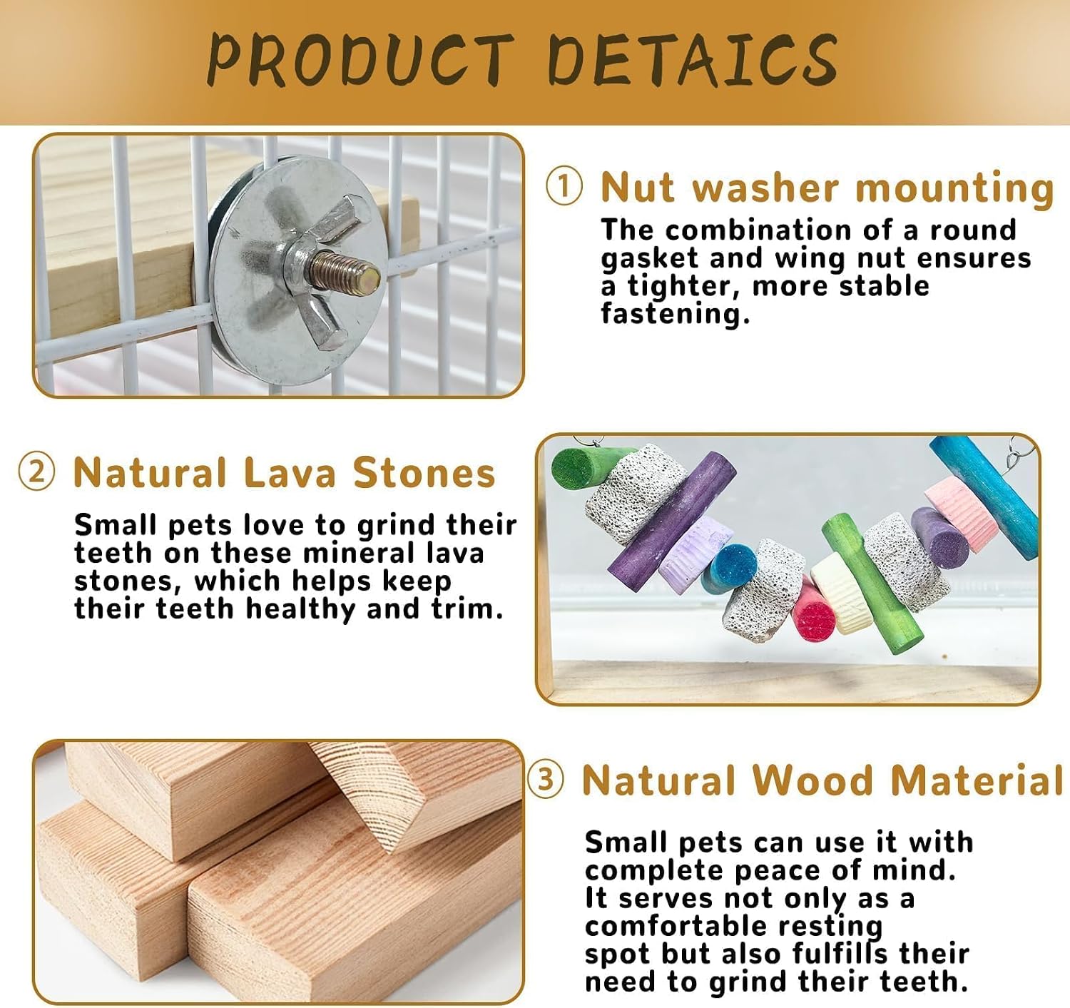 8Pcs Hamster Cage Platform,Wooden Chinchilla Ledges Sets with Lava Stone Chew Toys,Rat Climbing Toys Cage Platform Accessories for Syrian Hamster,Squirrel,Gerbil,Mouse, Sugar Glider(Colorful)