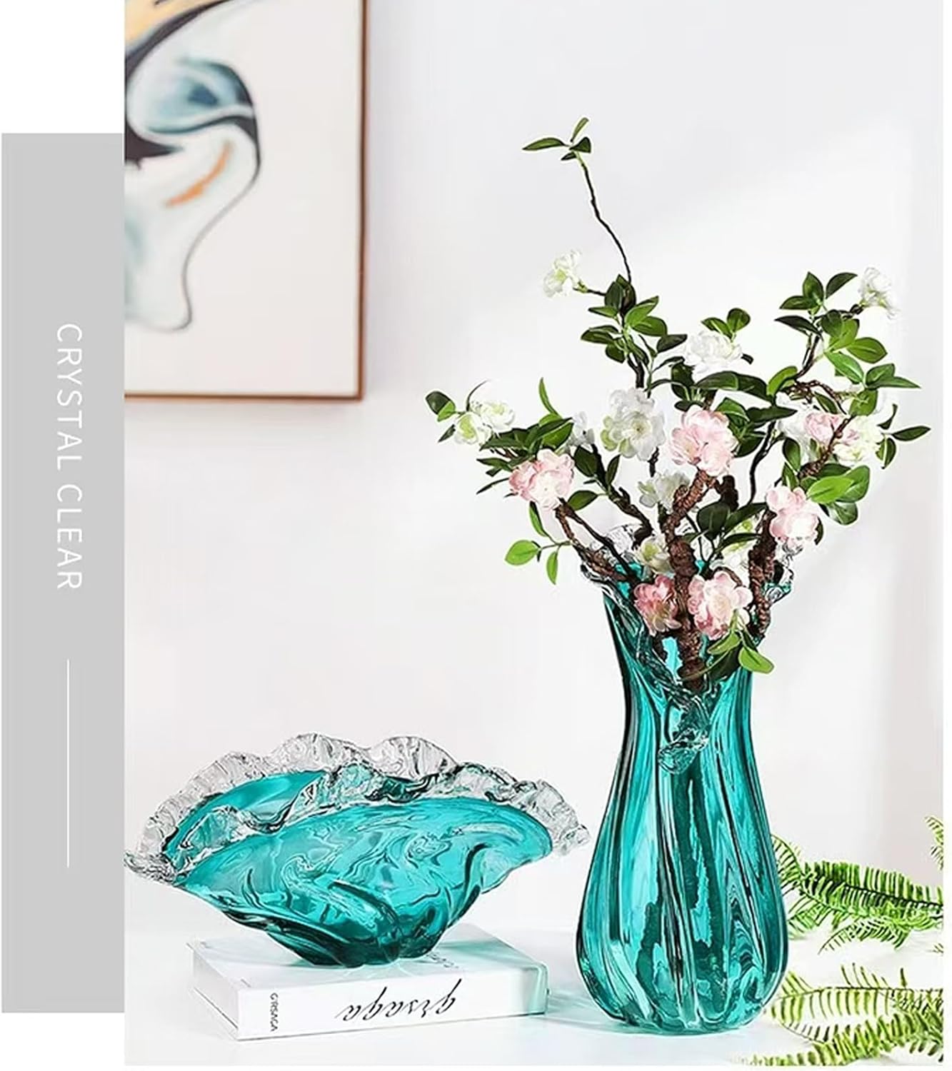 Queen Crystal Vase, Light Luxury Style for Home Decor, Centerpiece, Office, Pampas Grass, Dried Flowers, Flowers and Buds (Big Vase)