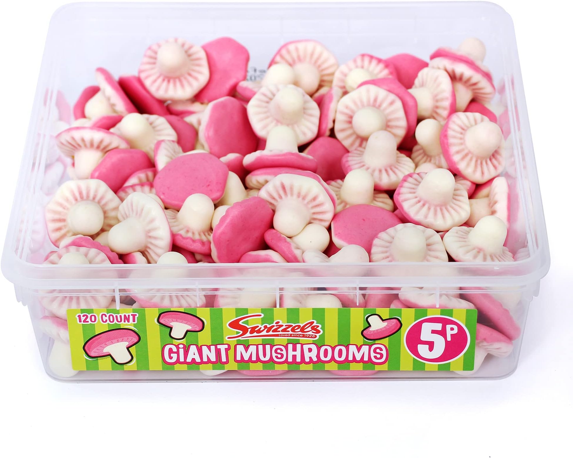Swizzels Giant Mushrooms 5p Foam Sweets Tub Fun Gums, 120 Count