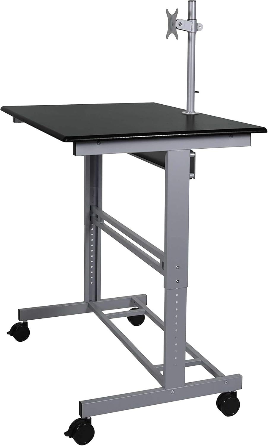 Stand Up Desk Store Rolling Adjustable Height Mobile Standing Desk with Monitor Mount (Silver Frame/Matte Black Top, 40" Wide)