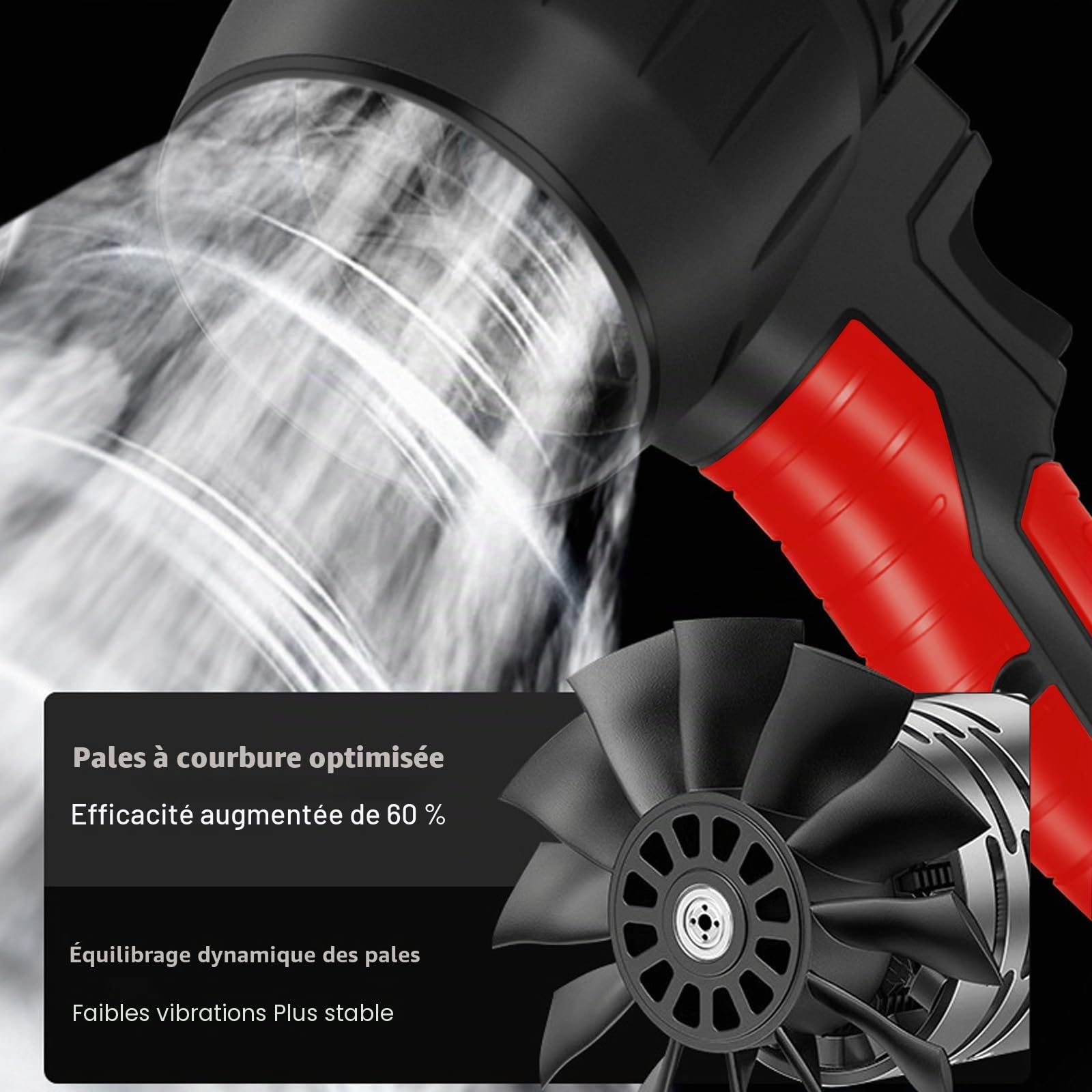 Souffleur à feuilles turbo à main avec ventilateur sans fil, 800W 35000 tr/min avec batterie 1300mAh et 3 buses, souffleur à air portable pour feuilles, poussière, neige, déblayage de voiture
