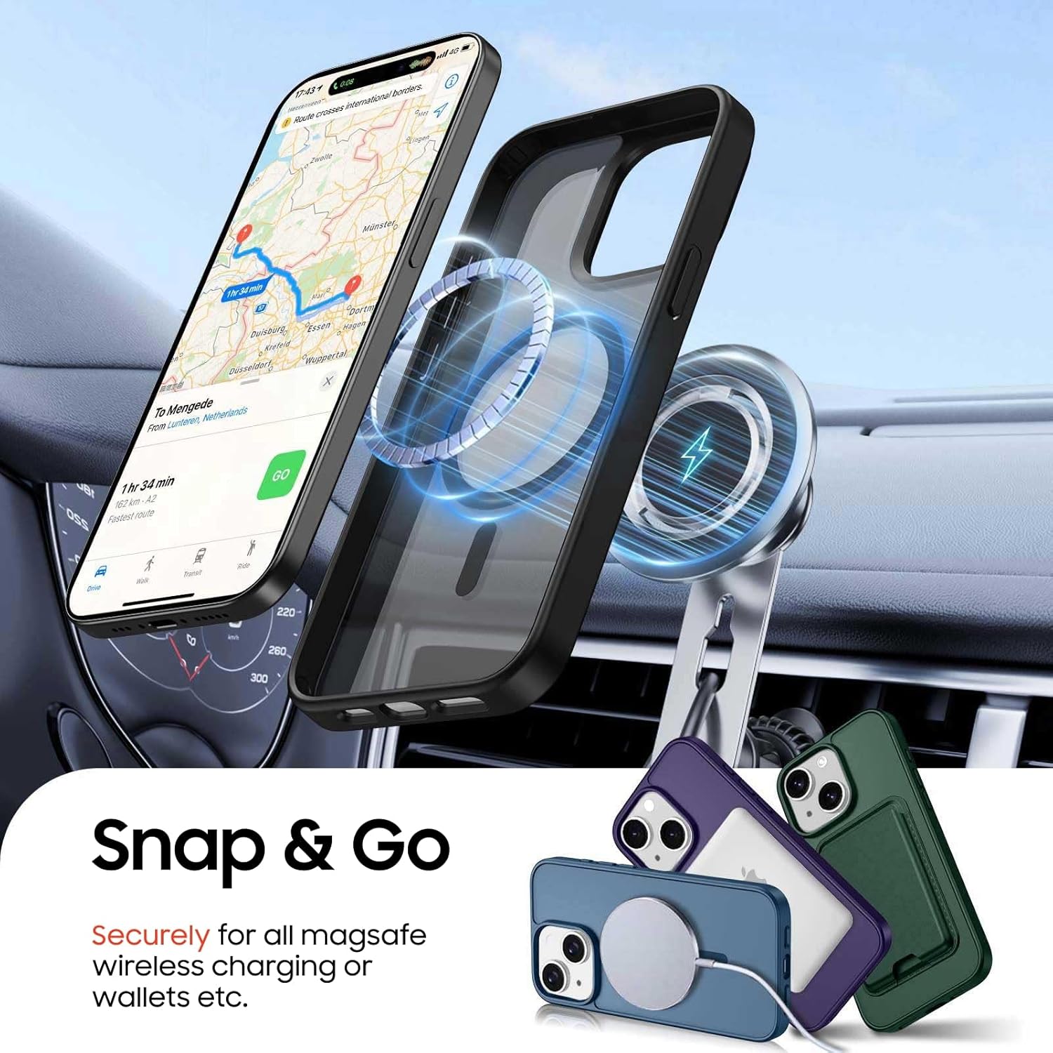 Magnetic for iPhone 14 Plus & iPhone 15 Plus Case with Detachable Magnetic Wallet, Compatible with MagSafe, Credit Card Holder, RFID Blocking, Military Protective Slim Phone Cover, Black - Image 4