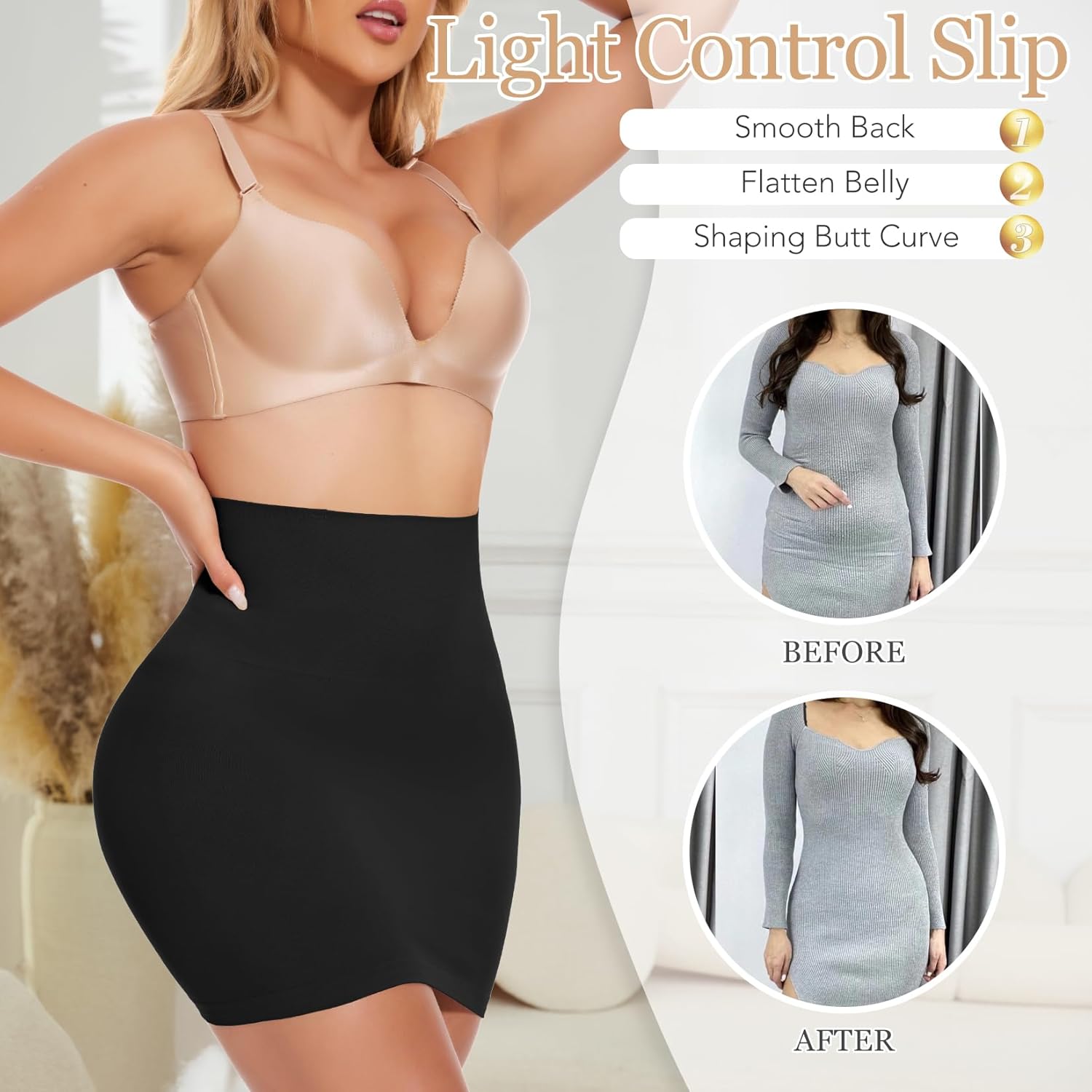 MISS MOLY Shapewear Half Slips for Women High Waist Body Shaper Seamless Tummy Control Skirt Smoother Under Dresses - Image 2