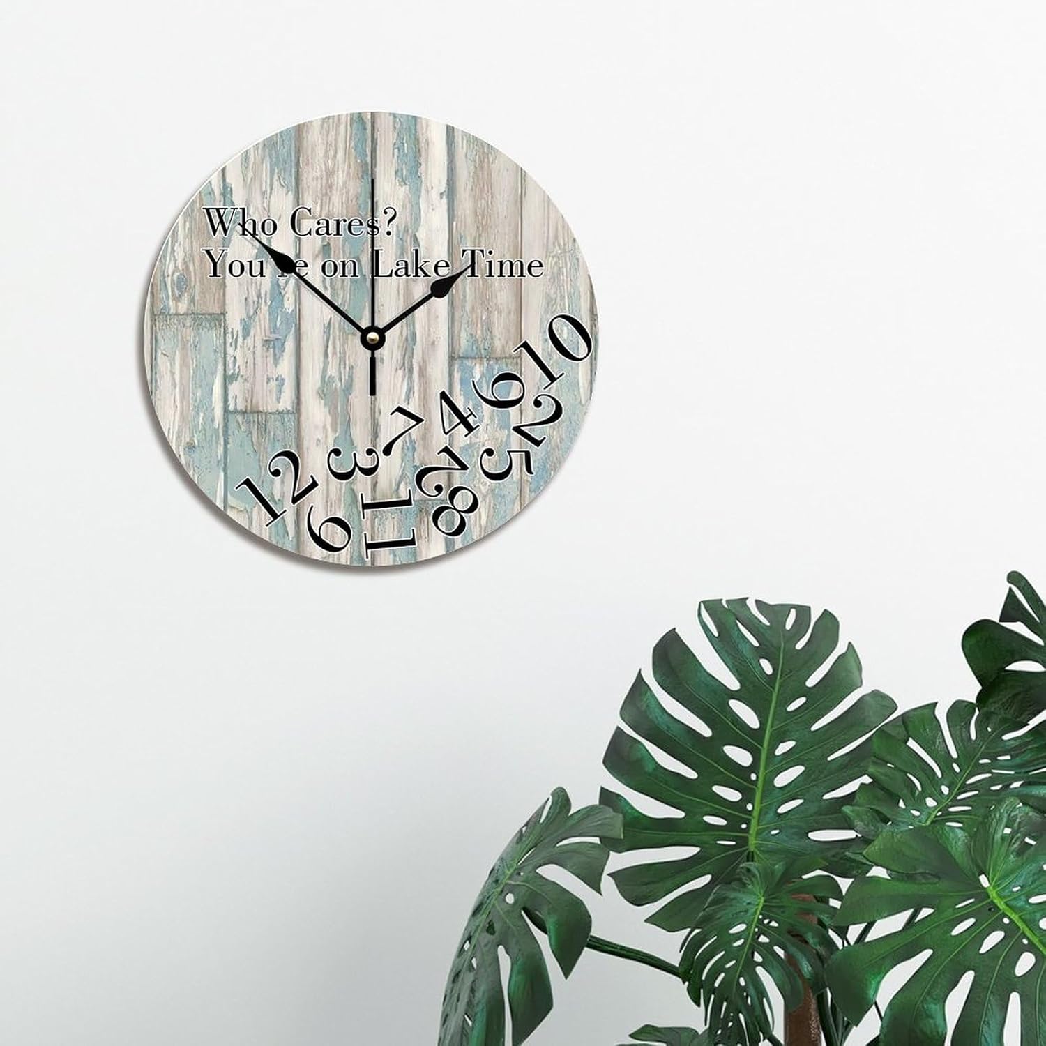 Lake Clock Wood Grain Wall Clock Who Cares You're on Lake Time 12 Inch Round Wall Clocks Battery Operated Farmhouse Hanging Clock Retro Wall Decor for Living Room Kitchen Bedroom