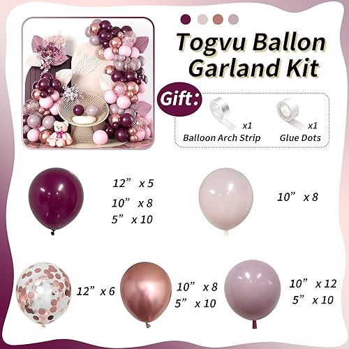 Vista 2 de Burgundy Pink Balloon Garland Arch Kit, Burgundy Ruby Red Dusty Purple Pastel Pink Metallic Rose Gold Confetti Balloon Arch Kit for Women Girls