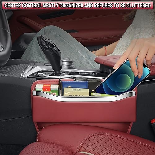 Miniatura 6 de HOLDCY Organizador de espacio para asiento de automóvil, almacenamiento de asiento de bolsillo lateral para consola de cuero, accesorios elegantes y