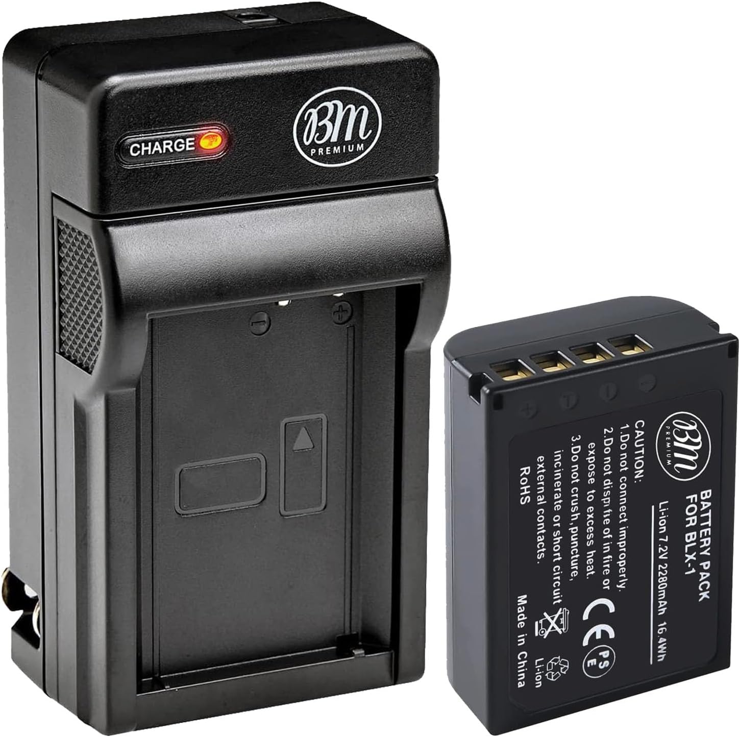 BM Premium BLX-1 High Capacity Battery and Battery Charger for Olympus OM System OM-1, OM-1 Mark II, OM-3, HLD-10 Cameras