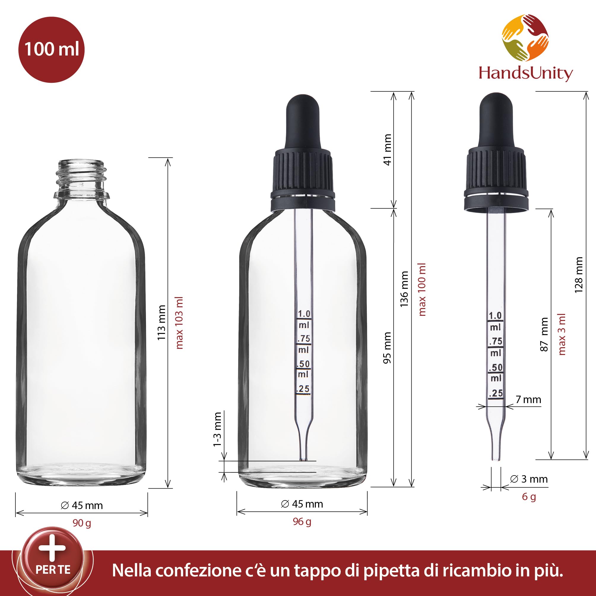 6 Bottigliette Vetro Ambrato 100ml Con Pipetta | Ideali Per Oli Essenziali E Farmaci | Set Completo - Foto 5