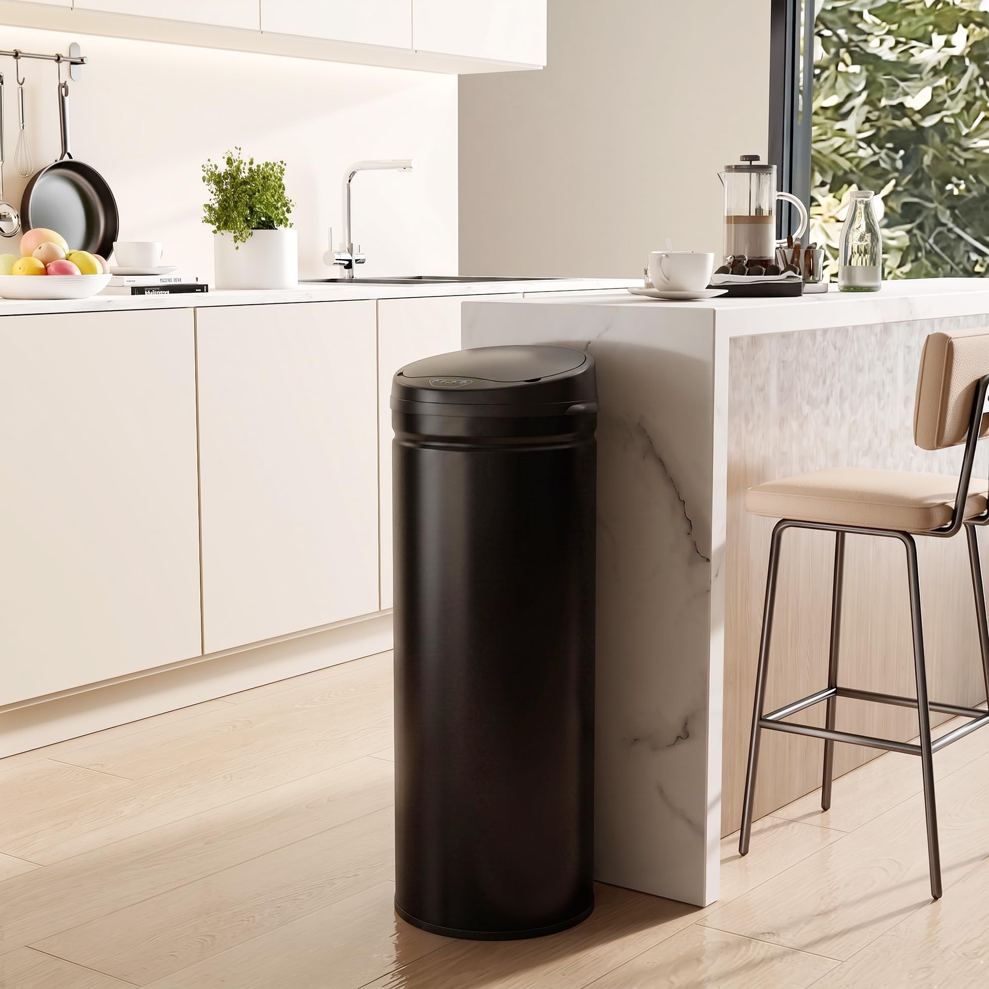 HOMCOM Cubo sensor 50L Soft-Close Automático Sin contacto Negro | Sensor de movimiento, acero inoxidable resistente a huellas, cocina higiénica, uso en oficina en casa