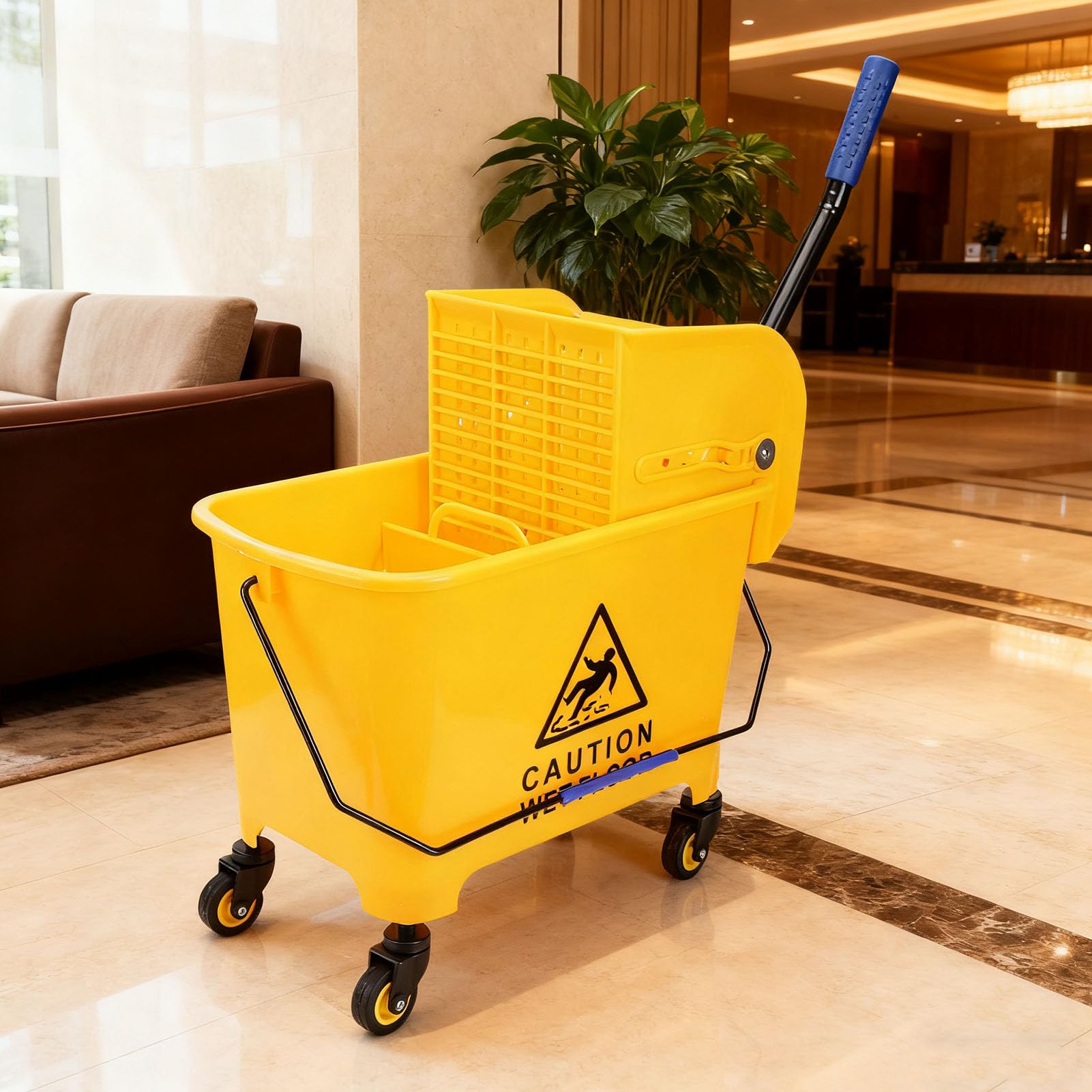 Asixxsix Cubo para Fregona Comercial, Escurridor de Prensa Lateral de 20 L, Cubo para Fregona Industrial de Material PP de Alta Resistencia con Ruedas Giratorias 360 para Restaurantes, Oficinas,