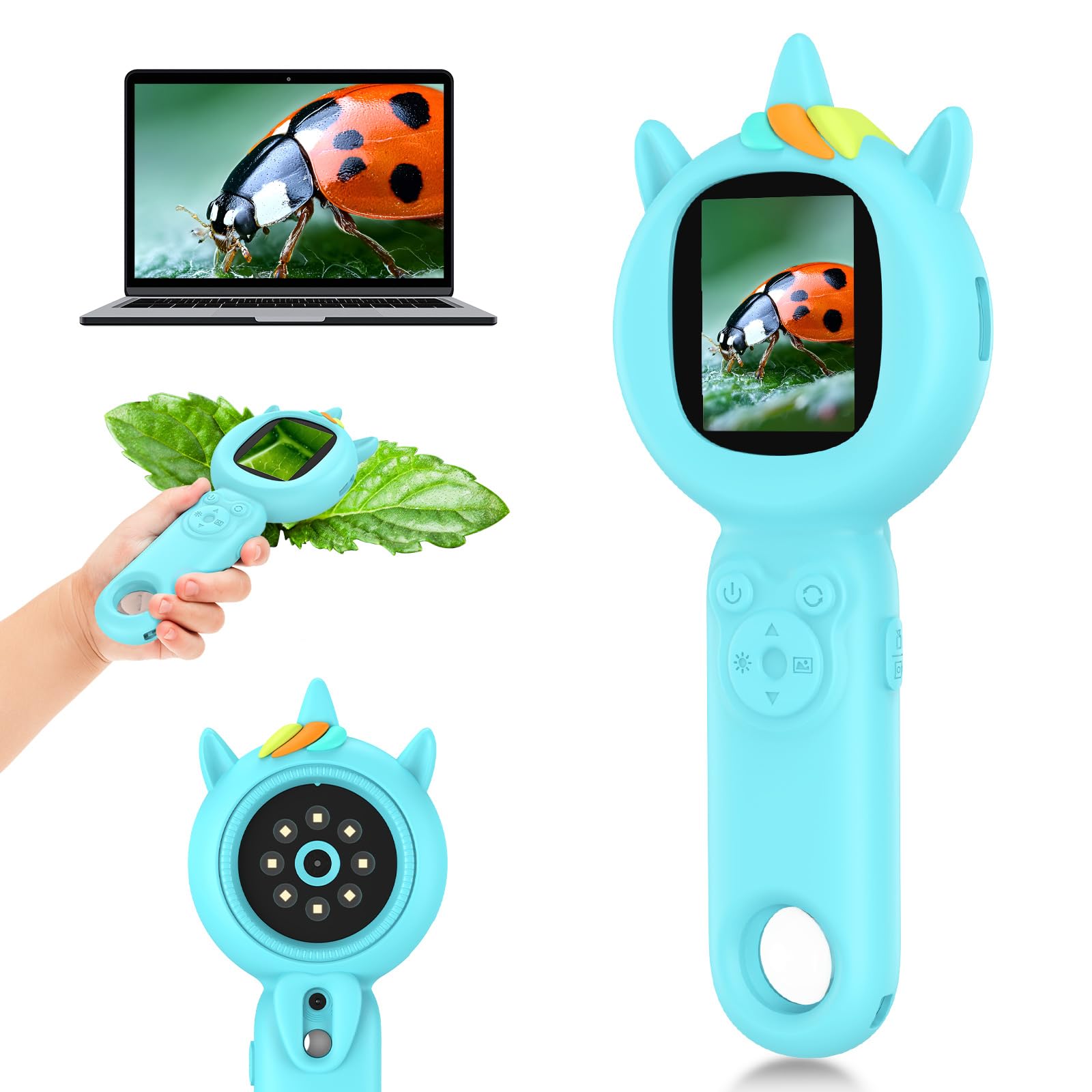 Microscopio per bambini Mini portatile con schermo: lente d'ingrandimento digitale portatile 500X con fotocamera HD - Giocattoli regalo per bambini da 3 a 12 anni, Monete, Piante, Scheda SD da 32 GB